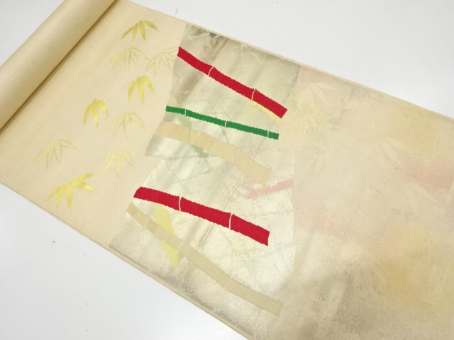 JAPANESE KIMONO / ANTIQUE BOLT FOR NAGOYA OBI / SILK / WOVEN BAMBOO GRASS